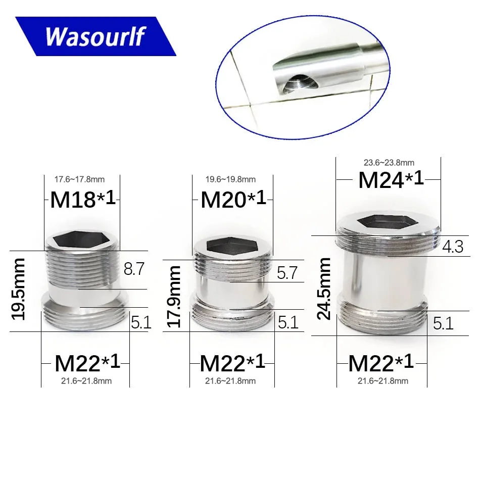 WASOURLF Adapter M18 M20 M22 Male Thread Transfer M22 Male Thread Brass Connector Bathroom Kitchen Faucet Spout Accessories