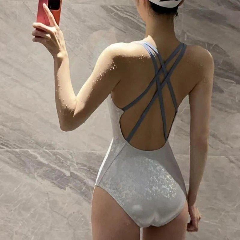 2025 Nieuwe race-eendelig voor dames - Meerkleurig glanzend satijn Kleine buste Vriendelijke professionele atletische danstrainingszwemkleding