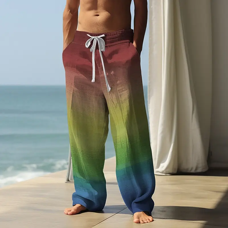 Herbst 2026 Herren Regenbogen-Farbverlauf Hose Mittlere Taille Kordelzug Elastischer Bund Lässige Outdoor Weite Hose für Männer – Detail 4