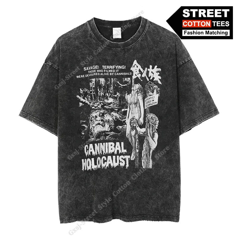 

Cannibal Holocaust T-Shirt Adventure Horror Cult Movie Srpski Film Martyrs The Green Inferno Short Sleeves Washed Cotton Tees
