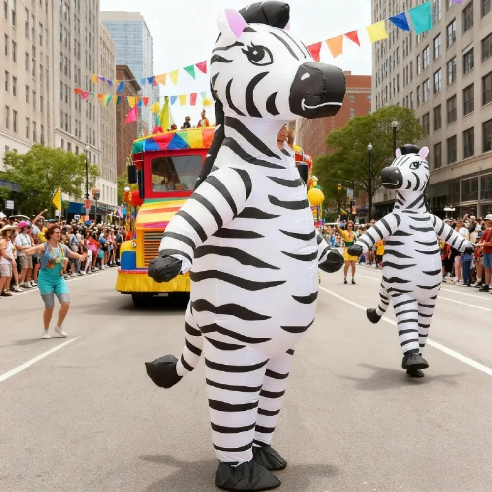 

Inflatable Zebra Costume - Plump Black & White Striped Animal Outfit for Parades, Parties & Halloween (Fits 4.9–6.2 ft Adults)