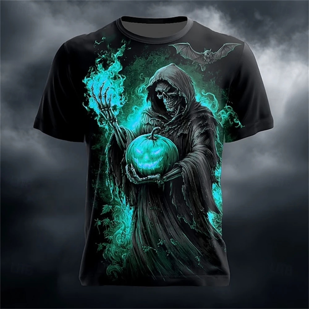 Halloween Pumpkin Dress Up Men's T Shirt Funny 3D Skull Print Tees Street Hip Hop y2k Clothes Fashion Casual O-neck Short Sleeve