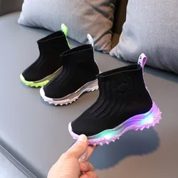New Kids Sneakers Girls Boys Mesh LED Light Up Sock Shoes Light Up Light Up Casual Shoes Kids Toddler Shoes
