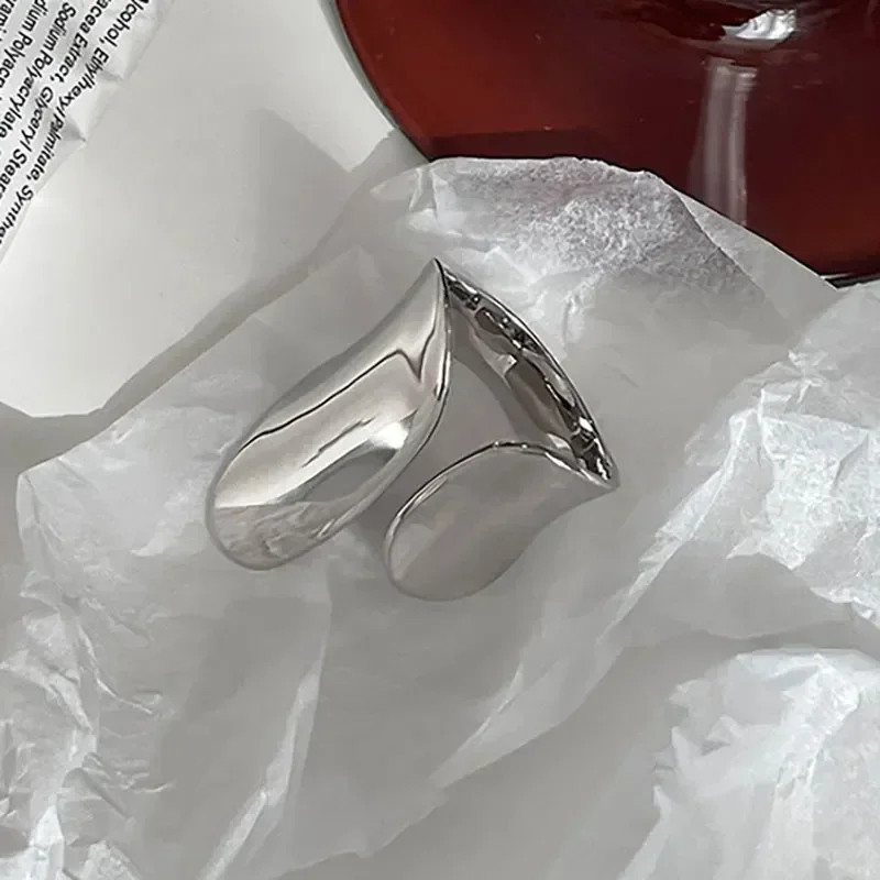 Fashion Silver Color Width Rings Statement Girls Women\'s Punk Hollow Geometric Wide Rings 2023 Trend Jewelry Gifts Wholesale