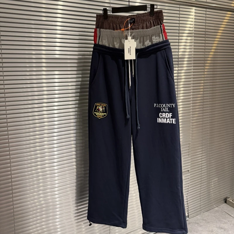 Fake Three Waist Design Protocol Pants High Street Patchwork Straight Loose Drawstring Sweatpants Women Men Trousers