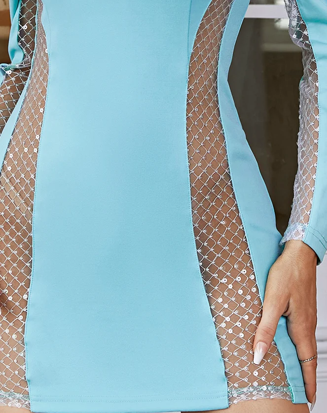 Robe de soirée Sexy et élégante pour femmes, Patch en maille, épissure latérale, Semi-transparente, couleur unie, avec Collection taille et hanches