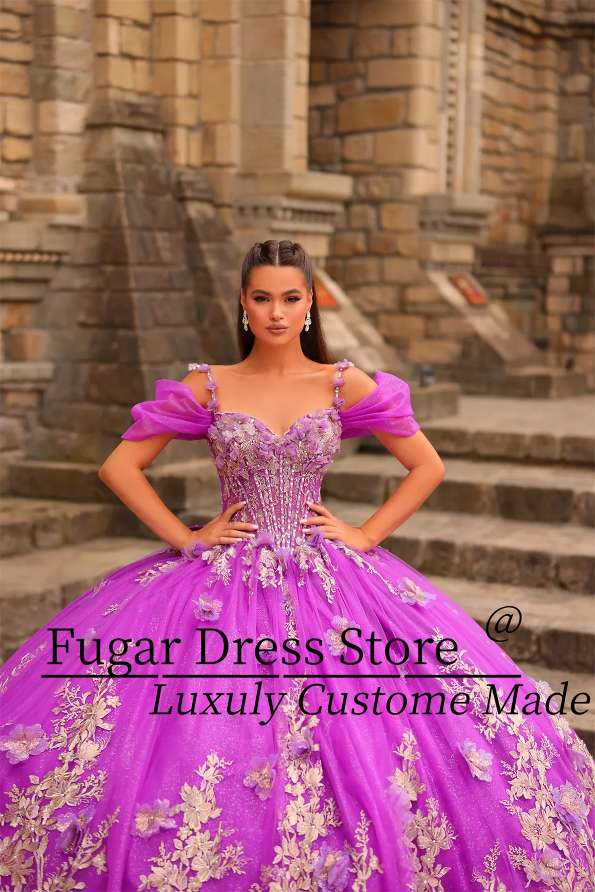 

Luxuly Purple Princess Quinceanera Dresses Embroidery Strapless Long open shoulder transparent tight corset Vestidos De15 Anos24