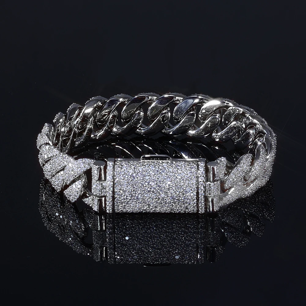 NY Customized 14mm Fully Inlaid 3 Row Diamond Cuban Iced 5A Cubic Zirconia Christmas Hip Hop Style Men's Exquisite Bracelet