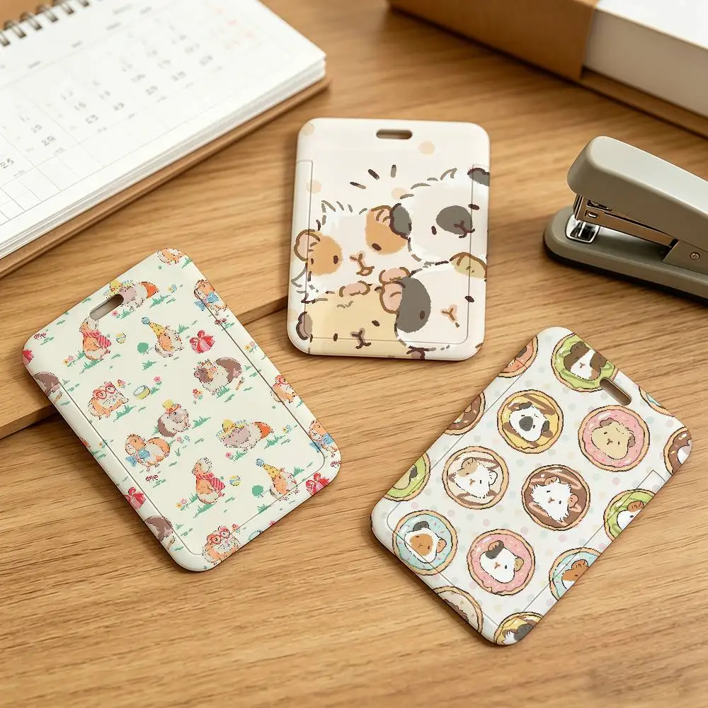 Guinea Pig Cartoon Cute Work Lanyard with ID Card Holder Employee Badge and Office Work Permit Case