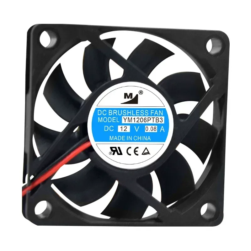 YM1206PTB3 Cooling Fan 6025 6CM 12V 0.08A Double Ball Bearing Two Wire