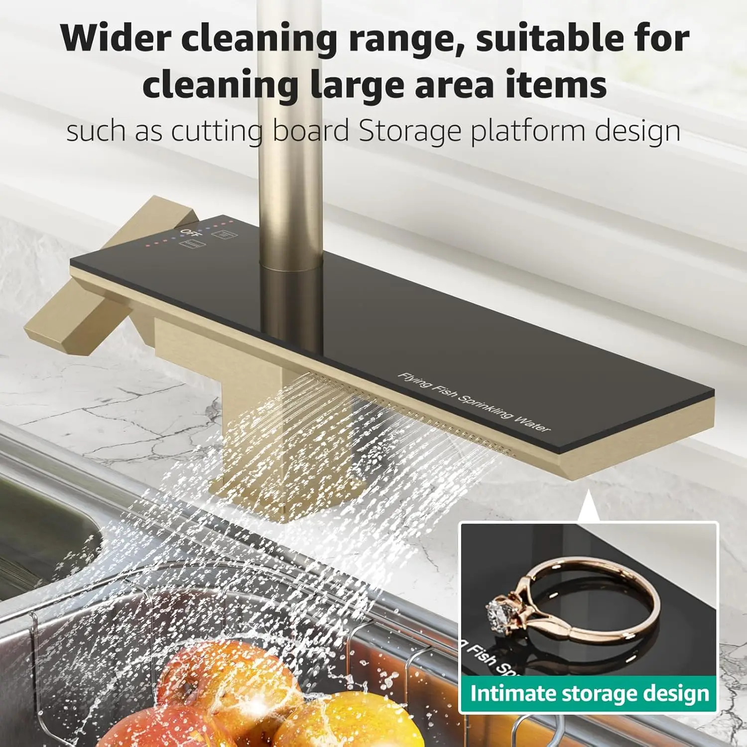 Waterfall Kitchen Faucet with Pull Down Magnetic Sprayer Brushed Gold,Stainless Steel,4 Functions,Single-Hole,Sigle-Han