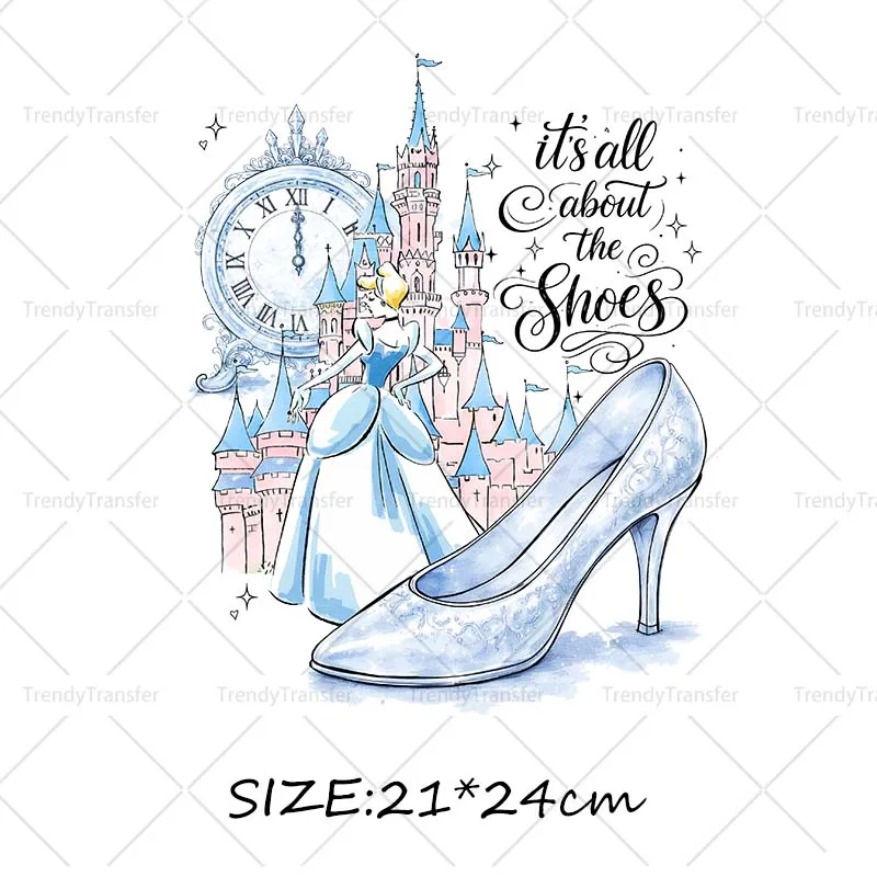 Cinderella Crystal shoes Iron on Decals Heat Press Stickers for Clothes Thermal Patches on Tshirts view 3