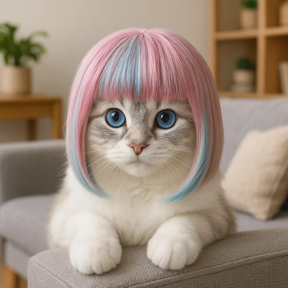 

Universal Long Hair Dog Cat Costume Wig Colorful Dream Look Blue Pink Wig Funny Cats Cosplay Wig Photography