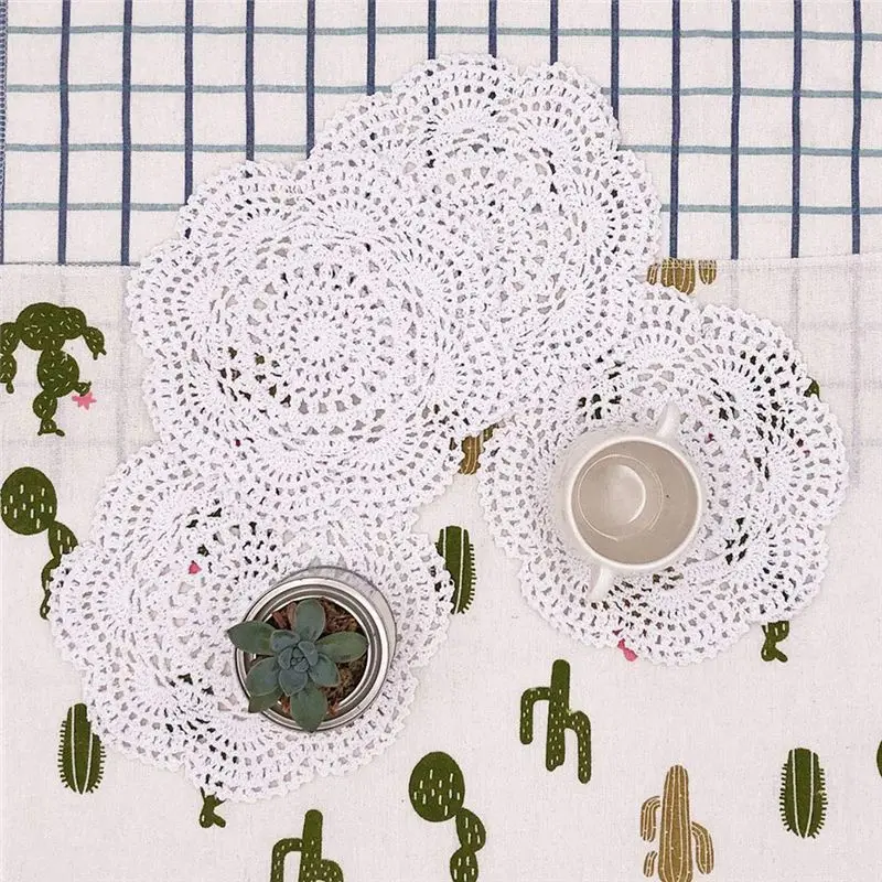 B62B Handmade Crochet Doilies Set of 4 Round Lace Doily Cotton Placemats Coasters 22cm White