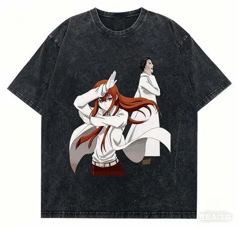 Steins Gate Washed T-shirt 2026 New Model personality Clothes shirt Year round clothing Retro Vintage Loose high quality Couples