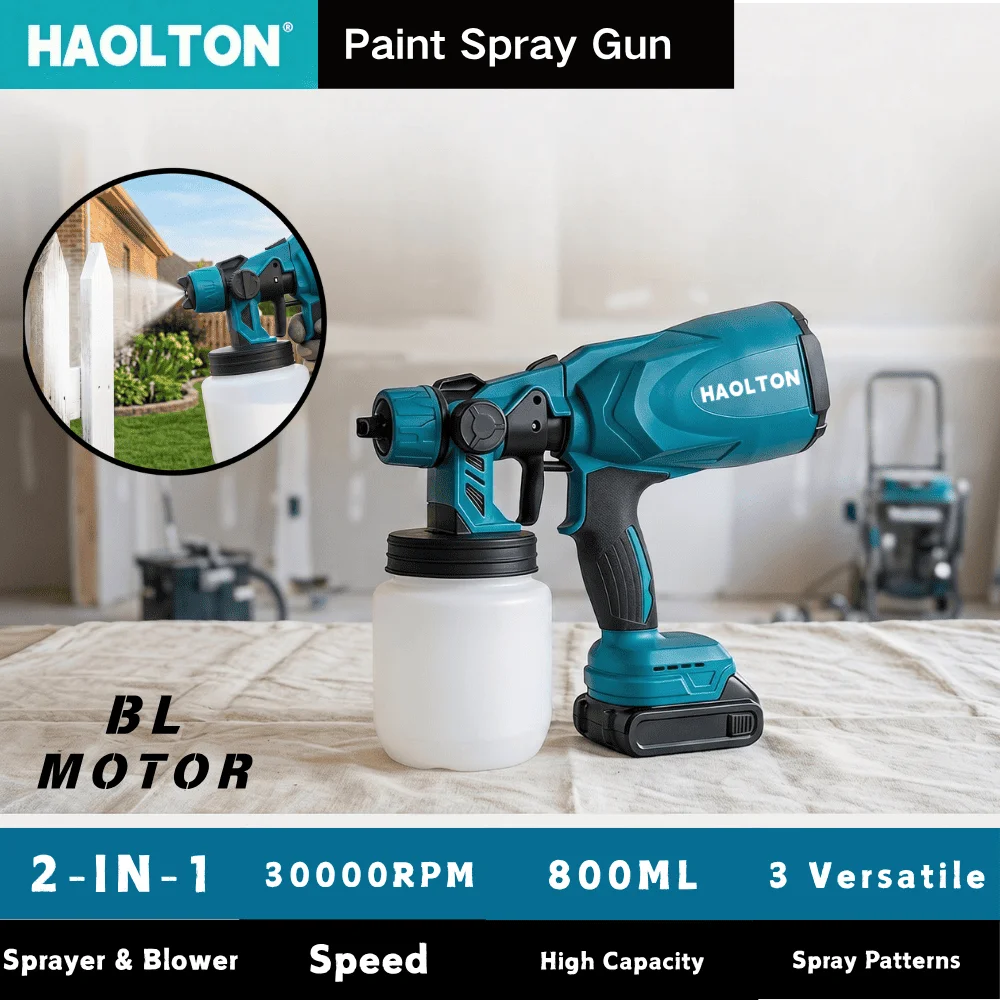 HAOLTON 21V Cordless HVLP Paint Sprayer Electric Spray Gun Portable for Wall Furniture DIY Interior Projects, for Makita Battery