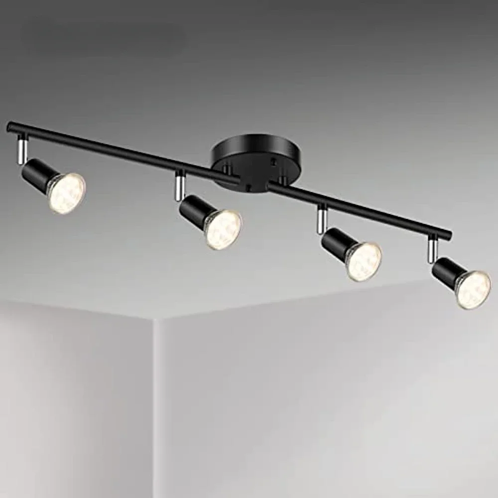 4 Lights Track Lighting Fixtures Ceiling, Modern Directional Kitchen Ceiling Lamp Light Heads, for Living Room, Office