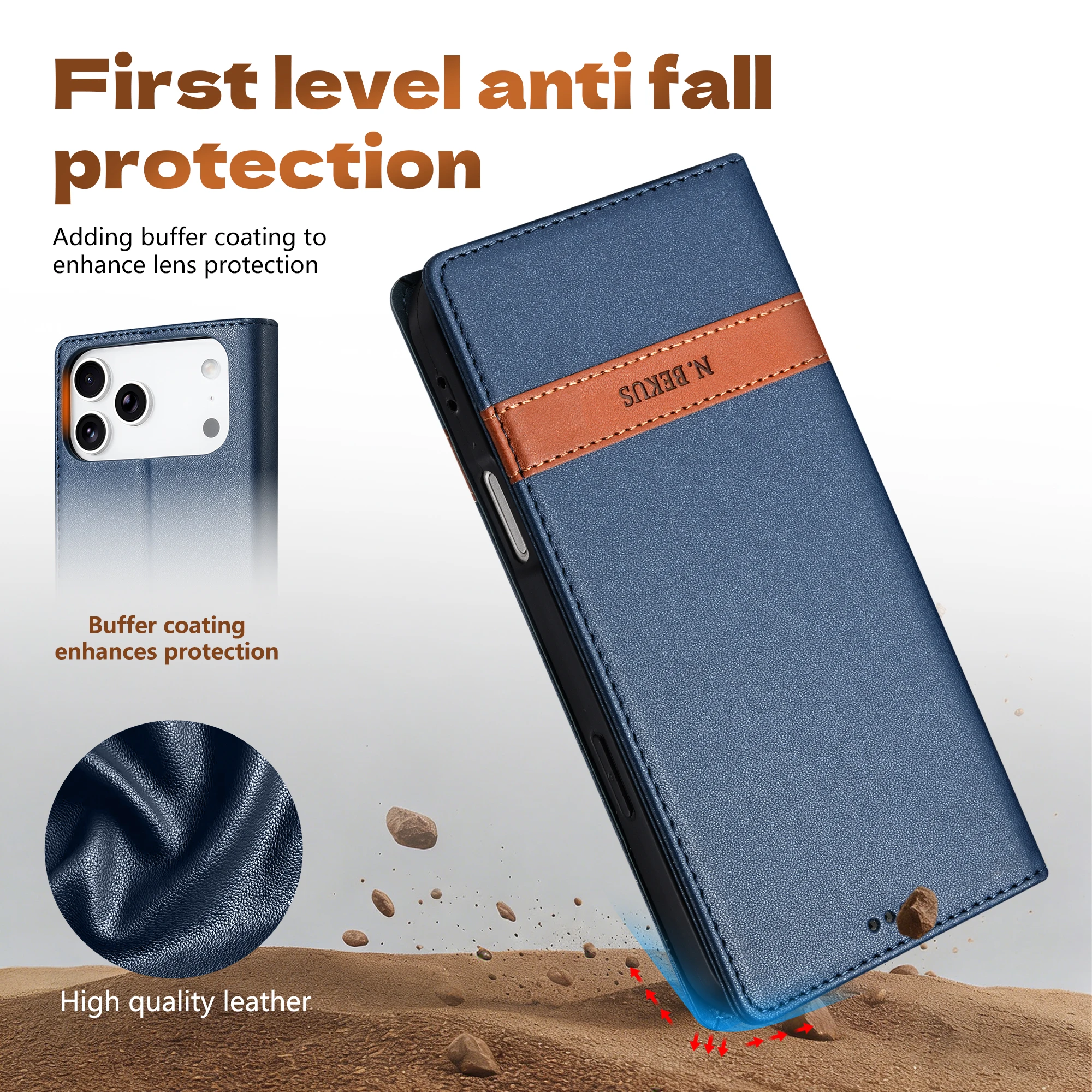 Luxury Splice Leather Wallet Cards Solt Case For IPhone 18 17 16 15 14 13 12 11 Pro Max Plus 17Air 17 16 E Flip Kickstand Cover view 3