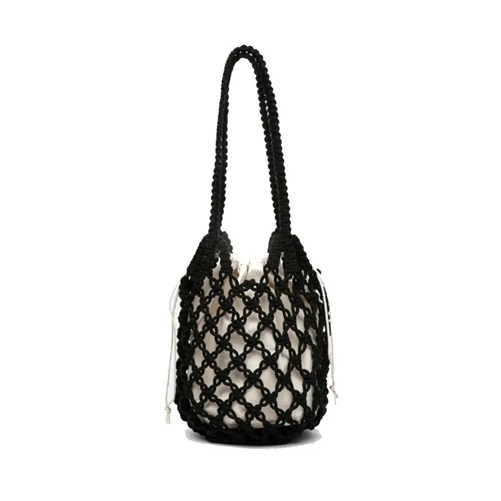 

Korean Style Knitted Bucket Shoulder Bag Niche Design Solid Color Mesh Rope Shoulder Bag Tote Bag Handbag Small Phone Bag Beach