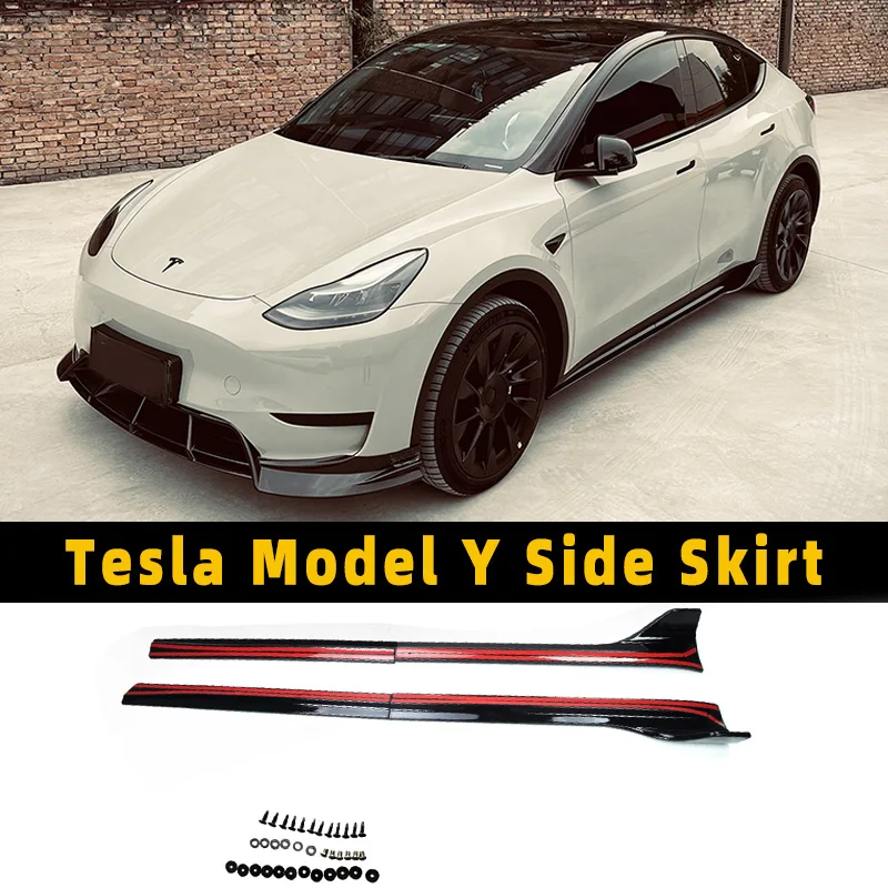 

For 20 21 22 2023 Tesla Model Y Extension Rocker Panels Lip Splitters Spoiler Bumper Body Kit 4Pcs Car Side Skirts Accessories