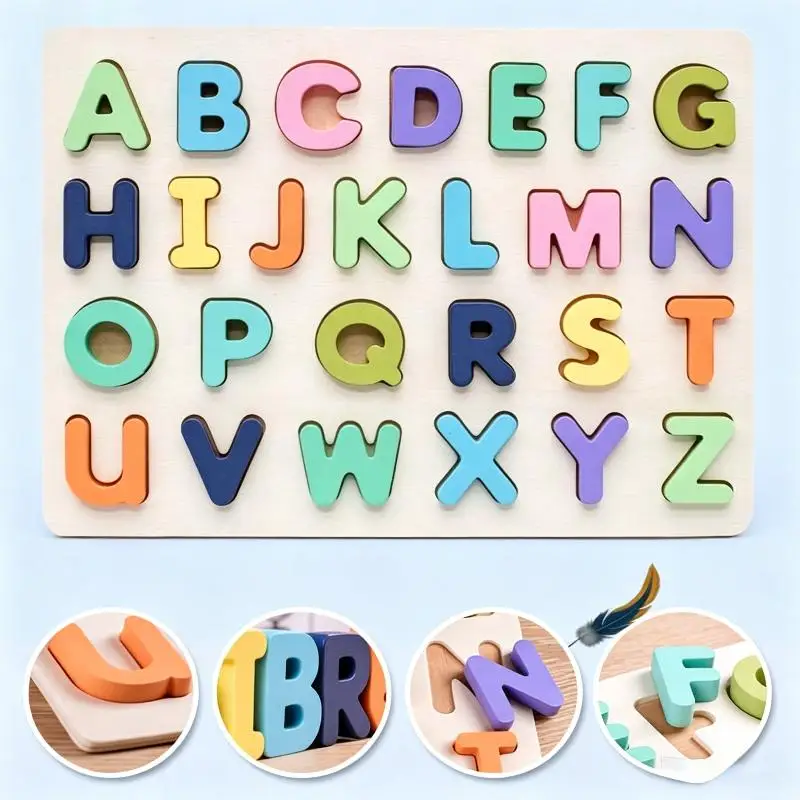 Learning Enhancement Wooden Puzzle for Kids Featuring Number and Letter Educational Blocks