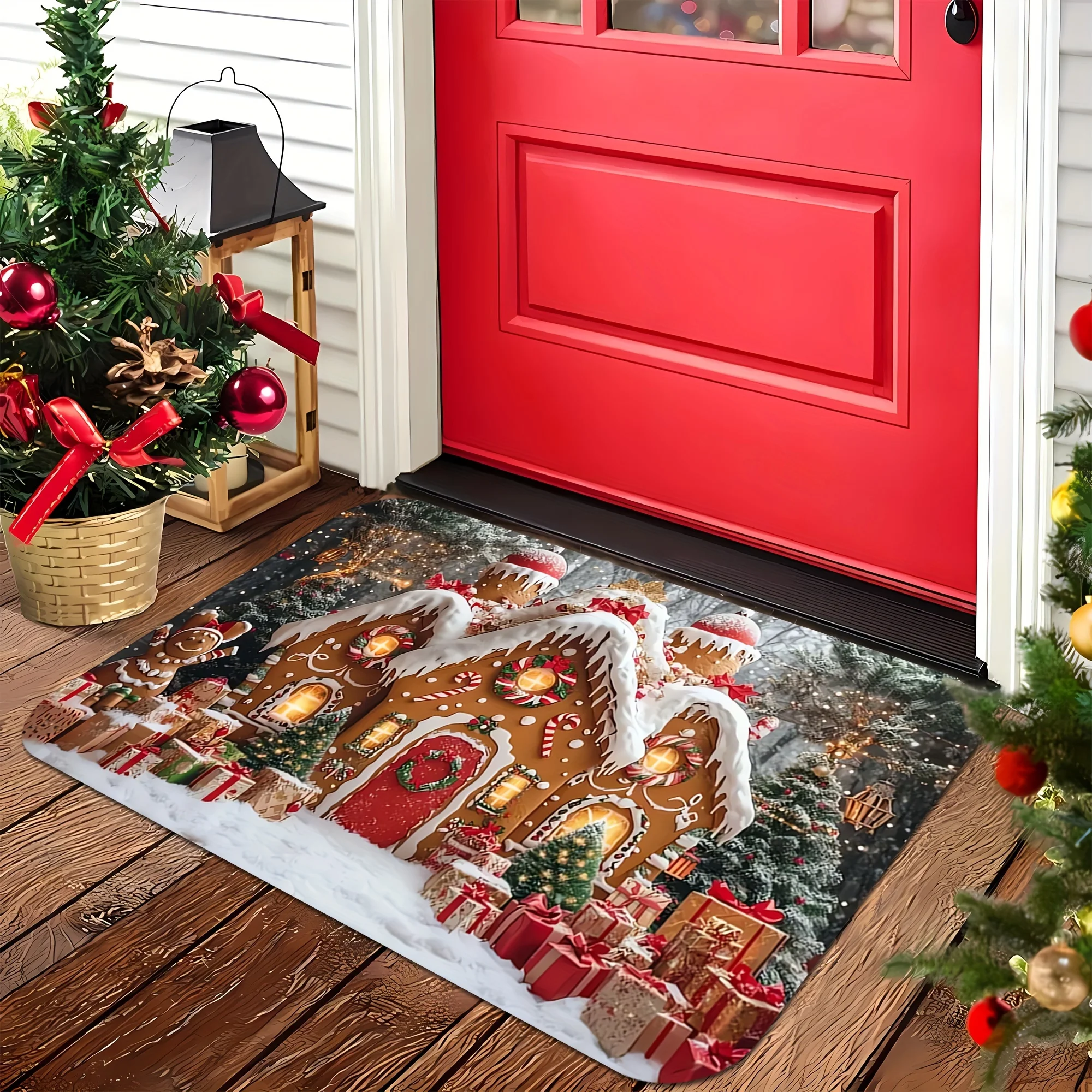VIKAMA Christmas Gingerbread Soft Area Rug for Living Room Bedroom Xmas Tree Non-Slip Indoor Carpet for Home Entrance Decor