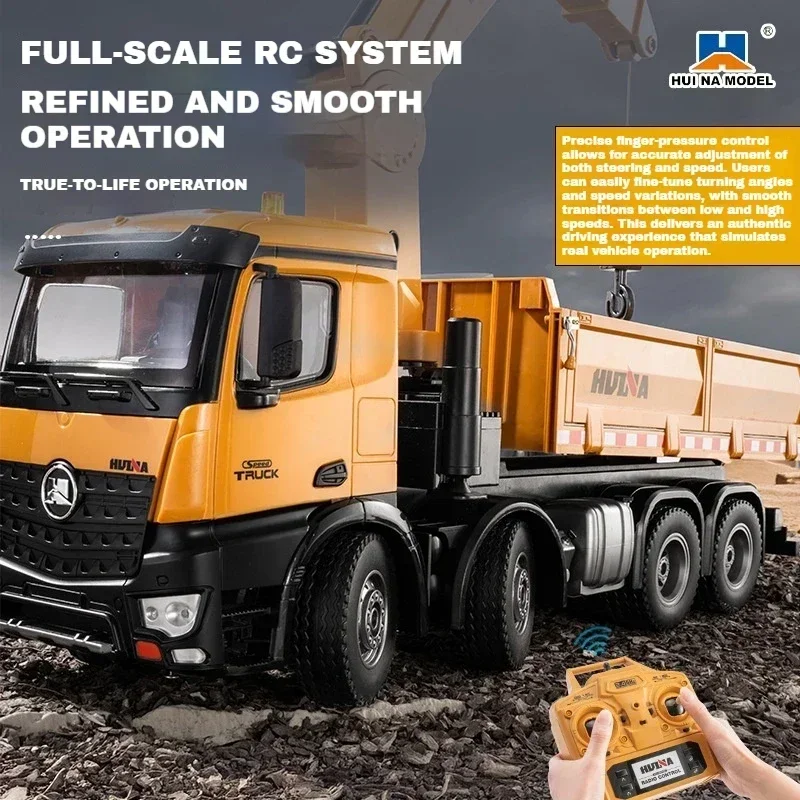 Huina 2.4G RC Alloy Crane Dump Heavy Duty Truck 1/14 26CH Wood Grabber Car Kids Toy Remote Control Engineering Vehicle Boy Gifts