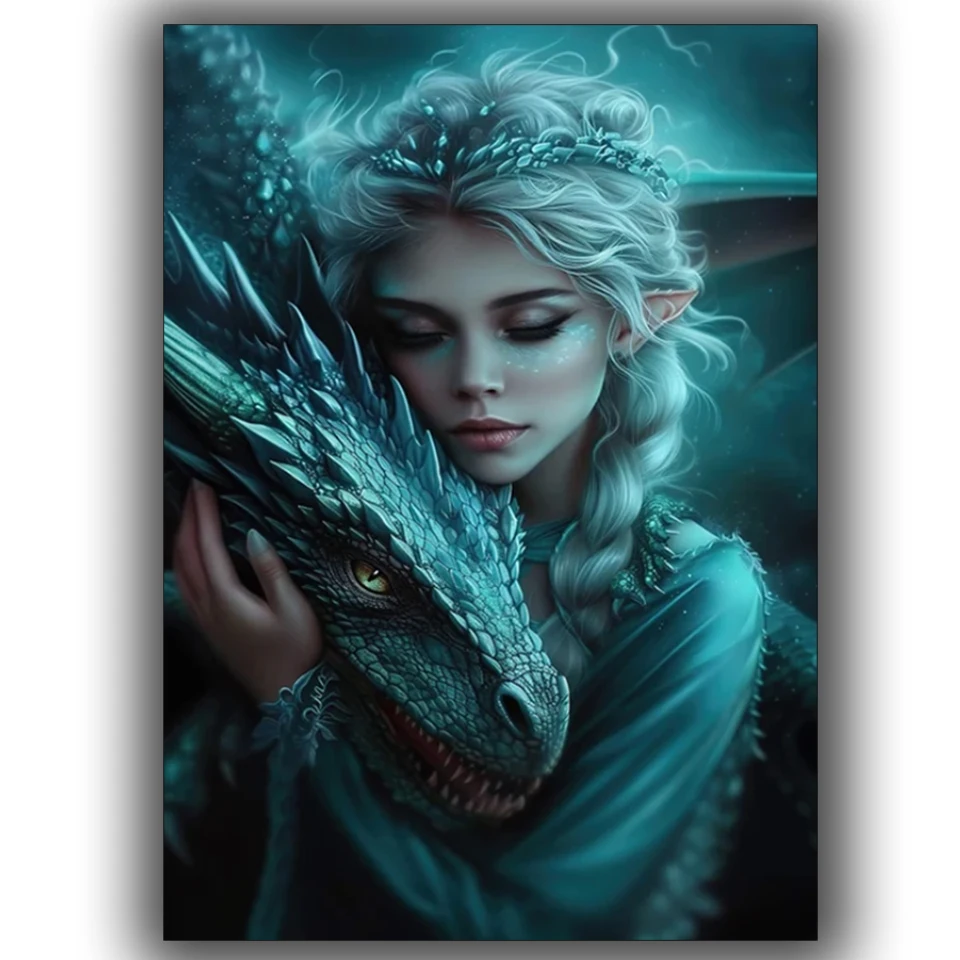 

Винтажный зеленый дракон, женщина, наборы алмазной живописи, 5D Diy, полная квадратная и круглая Алмазная вышивка, мозаика, вышивка крестиком, скандинавский декор,