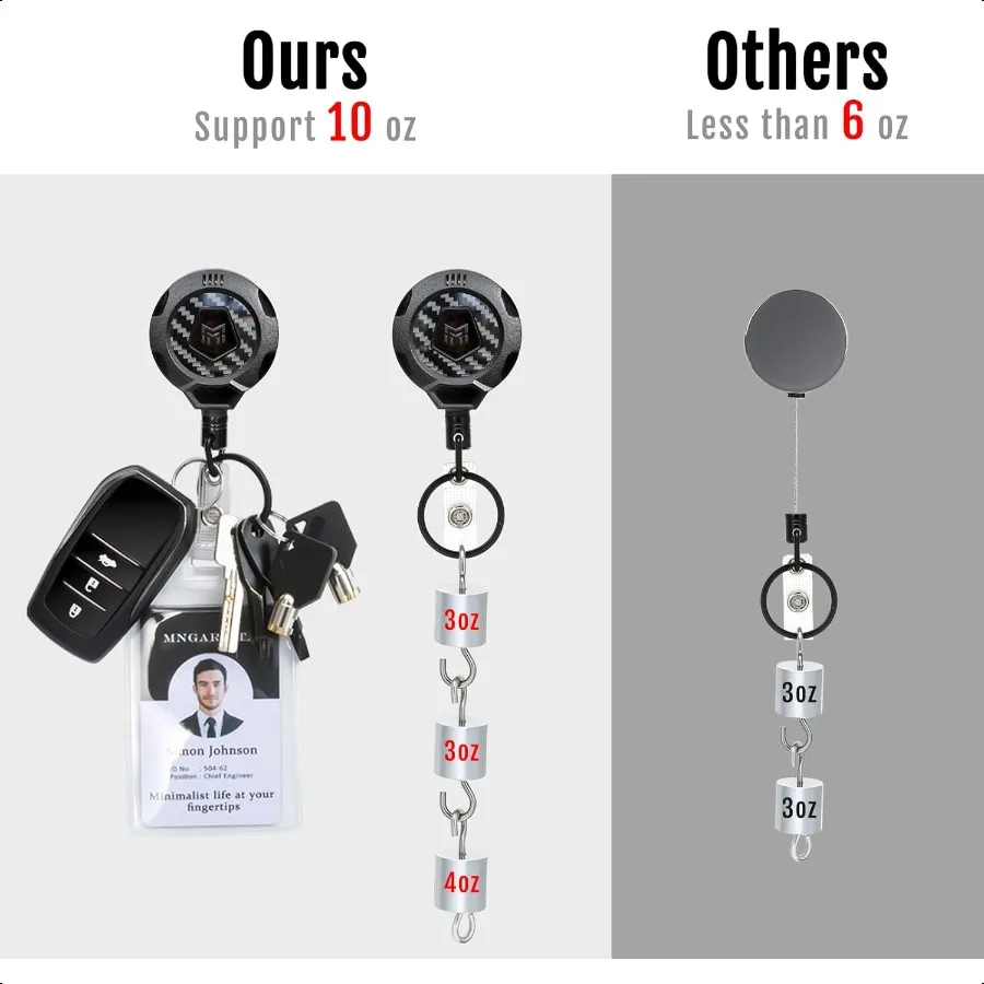 Gantungan Kunci Dapat Ditarik Tugas Berat Yang Ditingkatkan dengan Klip Sabuk 10 OZ Retraksi 31.5 Gantungan Kunci Kabel Baja Tahan Karat 3K Serat Karbon ID Ba