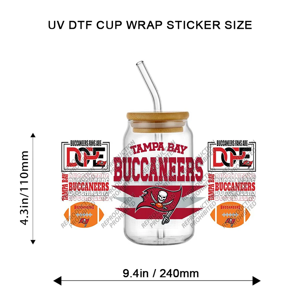 Sports Style UV DTF Cup Transfer Stickers Easy to Apply 3D Tumbler Glass Wrap Decal for Football Fans