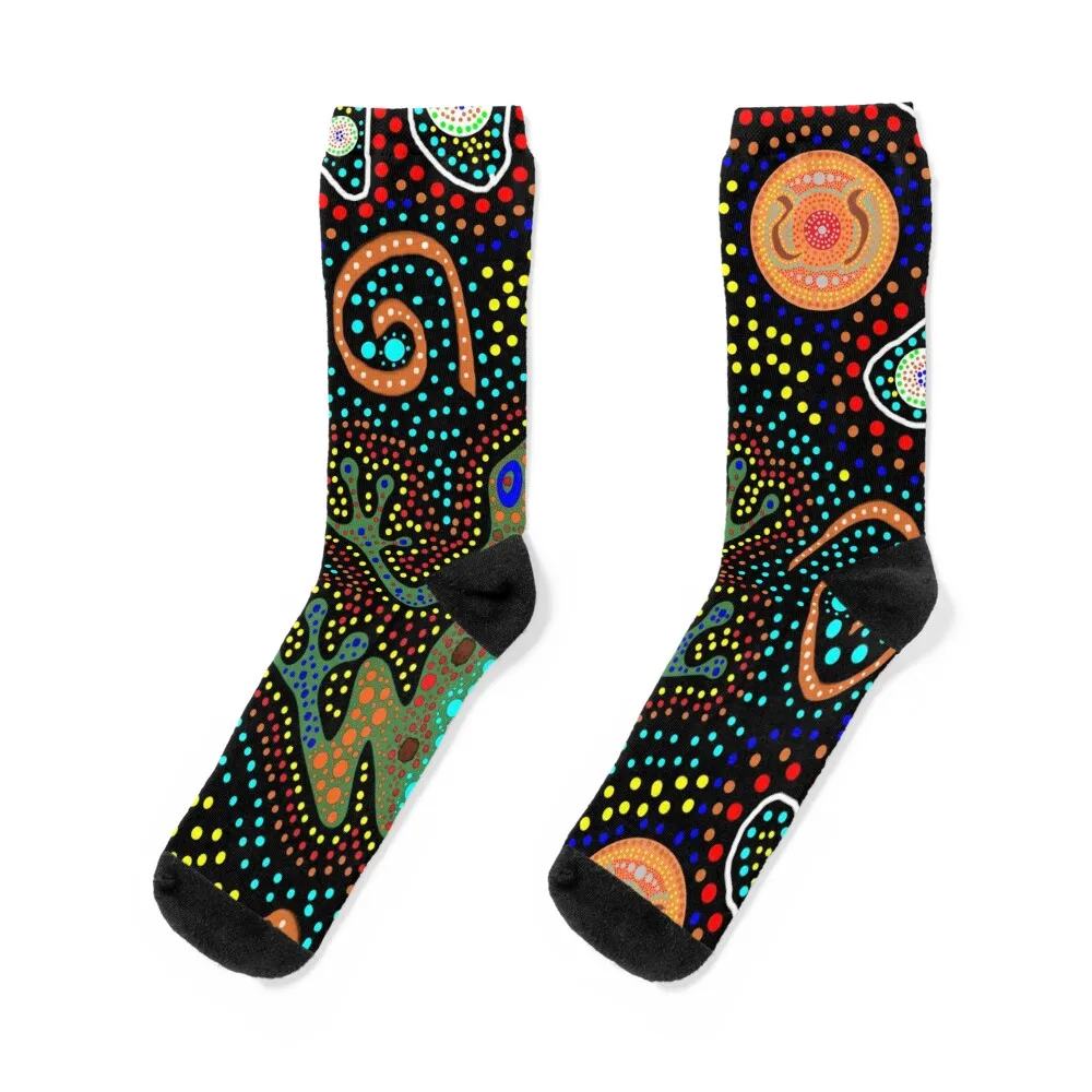 Aboriginal Art Frog Socks kids anime sport hip hop Socks Men's Women's Wholesale funny sock Thermal man winter Socks Girl Men's