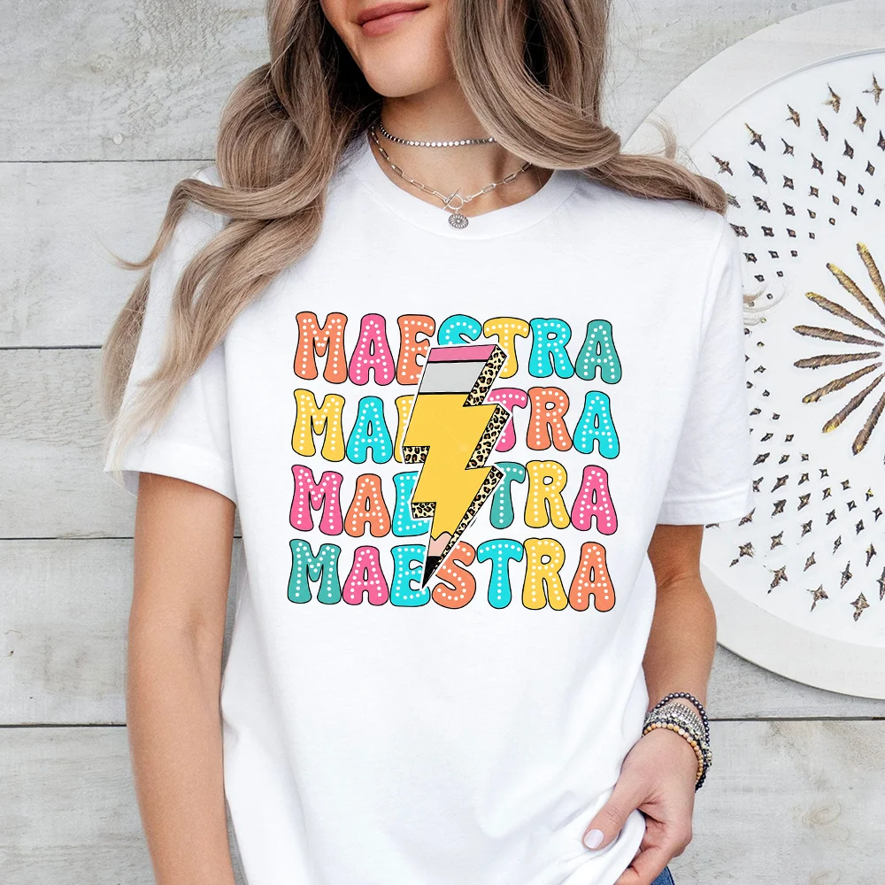 Spanish Teacher Life T-shirt Teacher Appreciation Gifts Summer Casual Tops Maestra Short Sleeve T-shirts Back To School Clothes