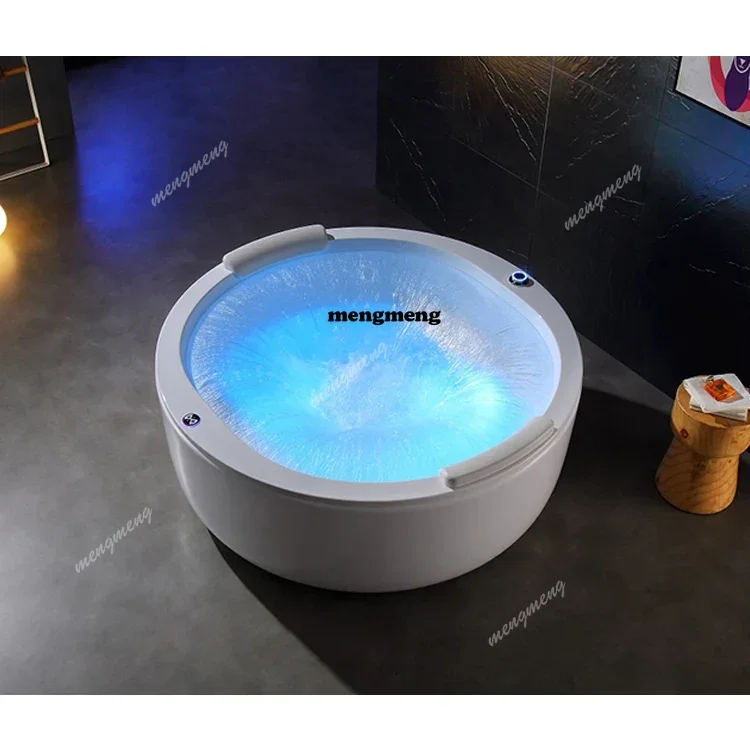 Hesperu Round Spa Bath Tub for Adult Free Standing Air Bubble Waterfall Massage Whirlpool 2 Person Bathtub Hotel Decoration 1.6m