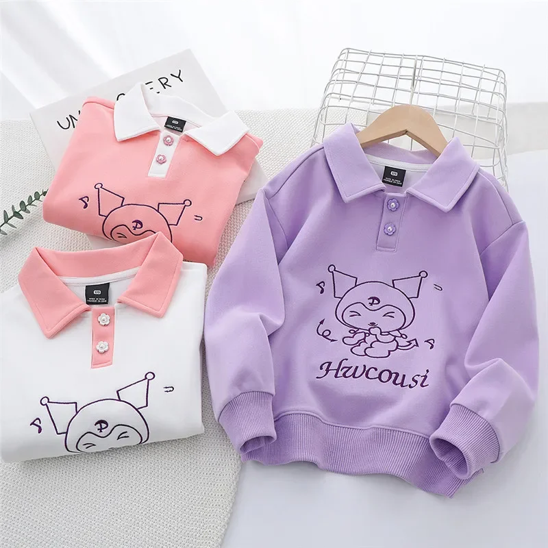 

Sanrio Children's Sweatshirt Kuromi Girls Tops Kawaii Polo Shirt Embroidery Anime Autumn Clothes for Ages 6-12 Coat Eldest Child