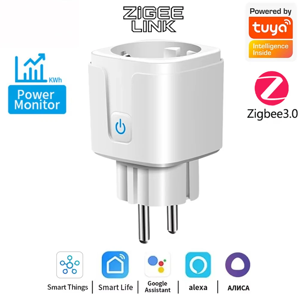 1PCS Zigbee 3,0 WiFi Smart Stecker EU Buchse Timer Adapter Outlet 16A/20A Power Monitor APP Voice control Tuya Alexa Google Alice