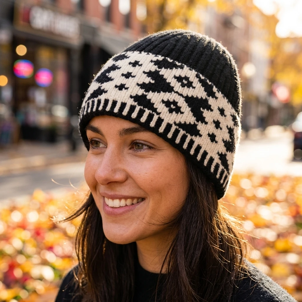 Winter Outdoor Beanie Hat Warm Diamond-Knit Cap Soft Lined Skull Cap for Women Daily Commute Cold Weather