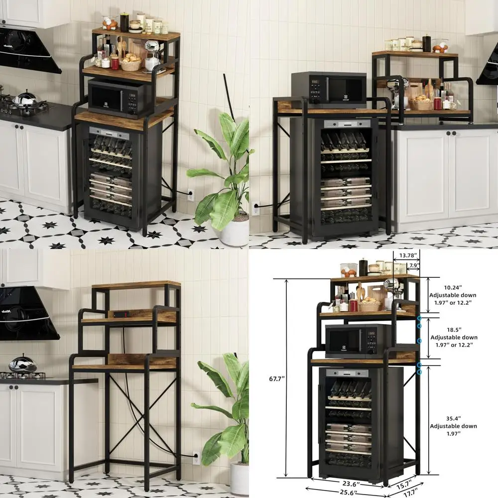 

Компактная 4-уровневая подставка с розеткой для мини-холодильника и микроволновой печи, универсальная полка для хранения для домашнего и офисного использования