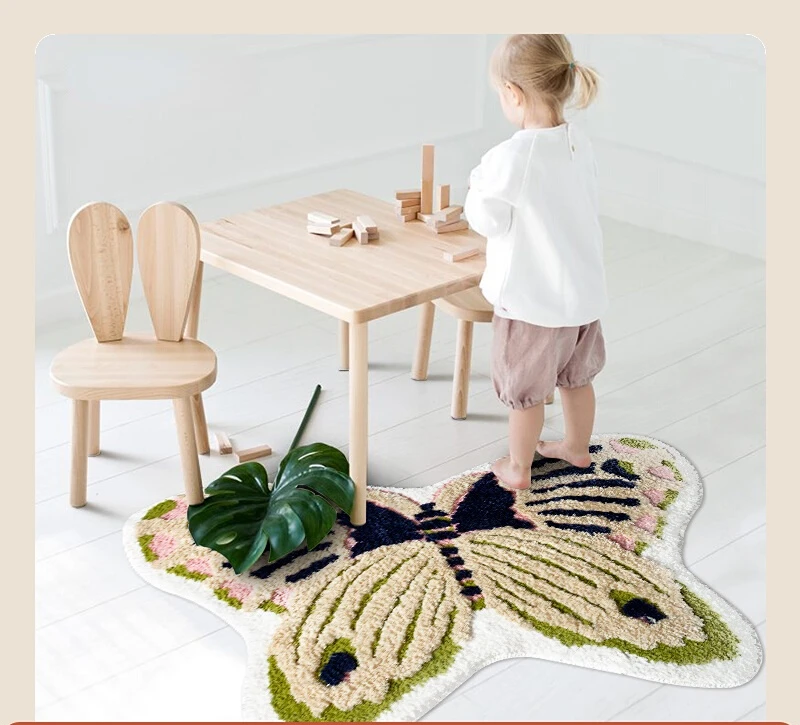 Cute Cartoon Butterfly Carpet for Children's Room Soft Irregular Rug Bedroom Floor Mat Bedside Household Absorbent Area Rug