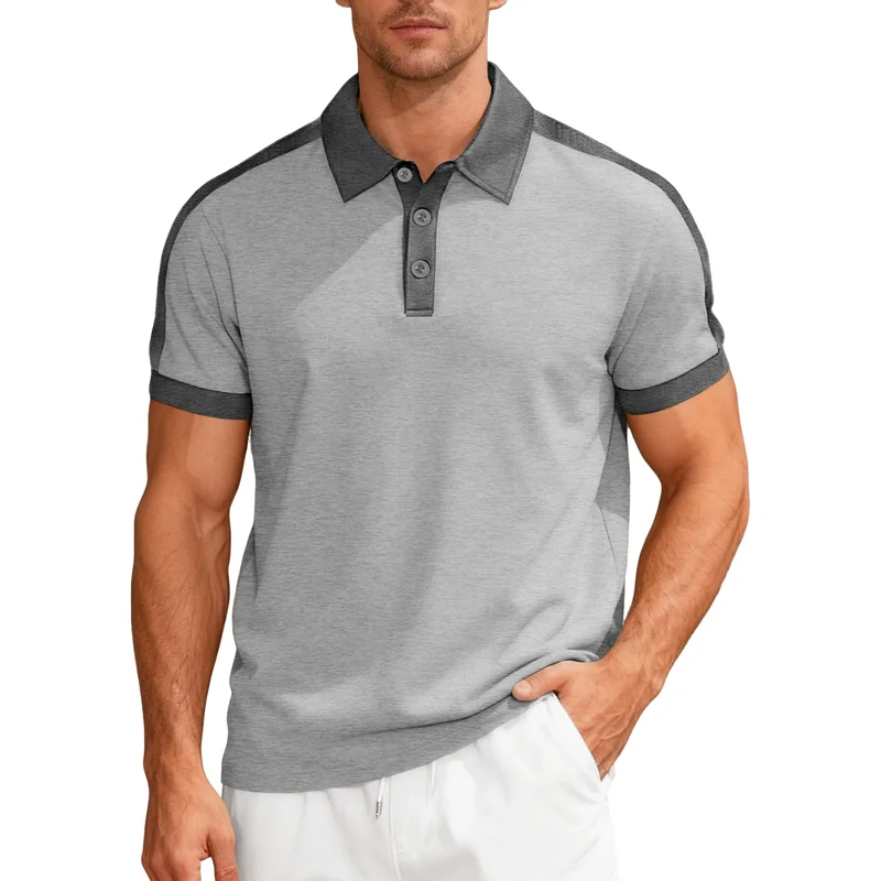 

Summer Men's Sports Loose Patchwork Polo Shirts Short Sleeve Turn Down Collar Fashion Smart Casual Polos Men Loose Pullover Tops
