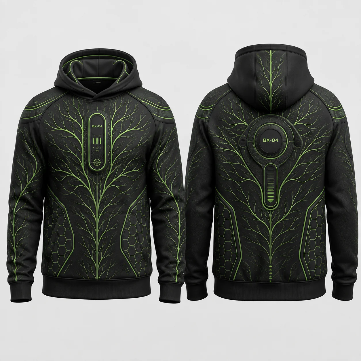 Cyber Tech Hoodie Men Black Green 3D Sublimation Print Flat Graphic Pullover Sweatshirt Futuristic Streetwear Casual Top