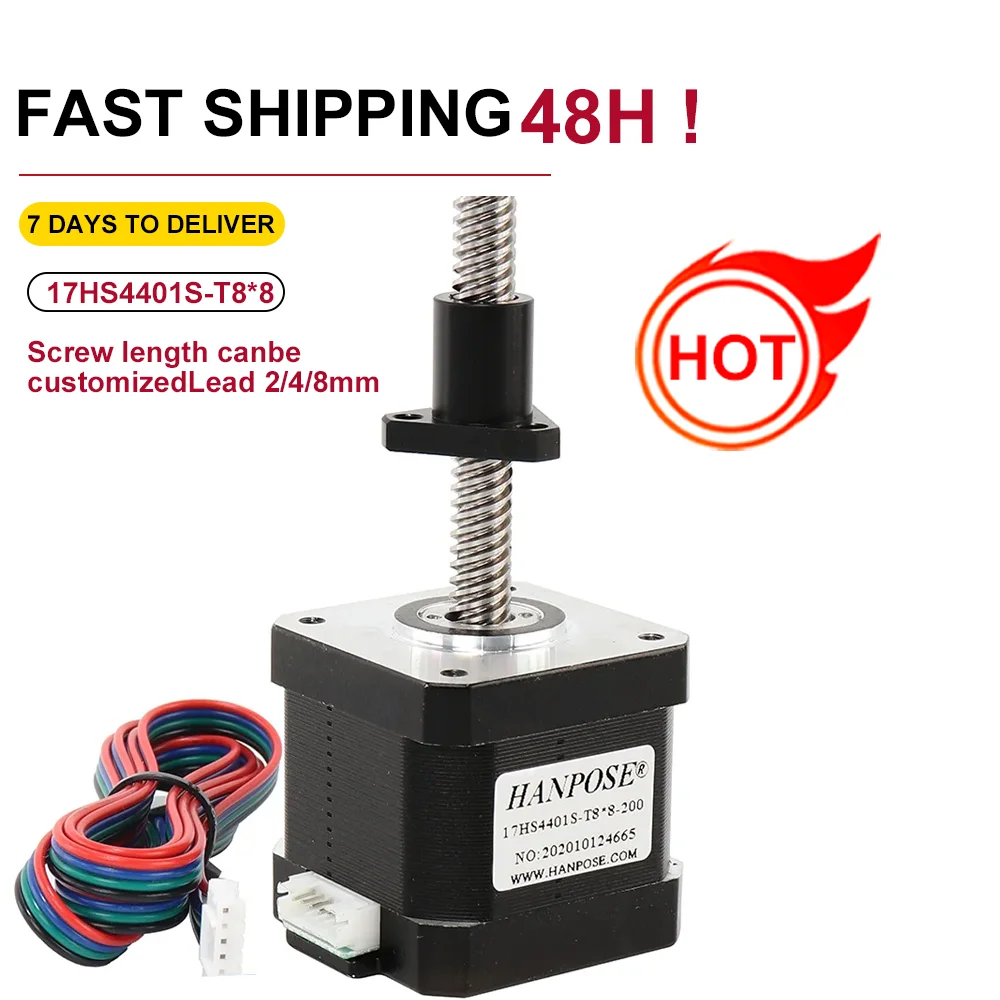 Nema17 Stepper Motor 17HS4401S-T8 With Screw Lead 2/4/8MM 200MM 42 Motor Plastic Nuts 1M DuPont Line For 3D Printer.