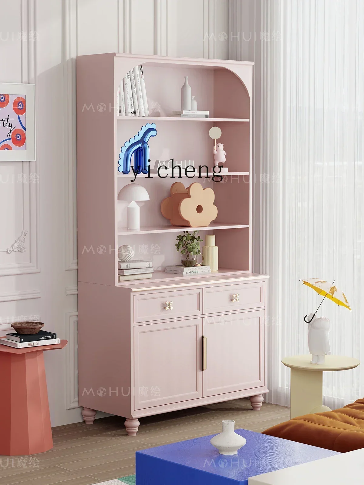 b11-7.1 Bookcase Dopamine Combined Bookcase Living Room Display Good-looking Pink Magazine Cabinet Purple Floor High Cabinet
