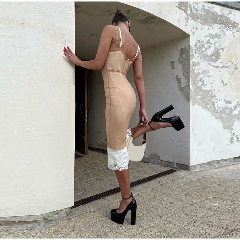 Sheer Layers Mesh See Through Midi Dress Women Spaghetti Strap Sleeveless Slim Dresses 2026 Summer Lady Sexy Beach Outfit