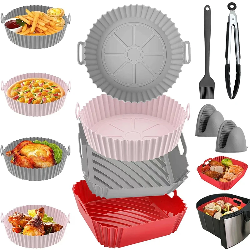 Large Air Fryer Silicone Basket Mold Pot Square/Round Non-stick Airfryer Baking Tray Liners Bpa Free Kitchen Cooking Accessories