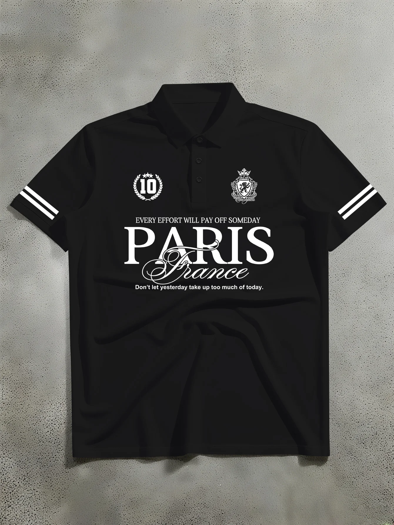 New unisex short sleeved polo shirt with American Paris theme number 10 badge print polo shirt