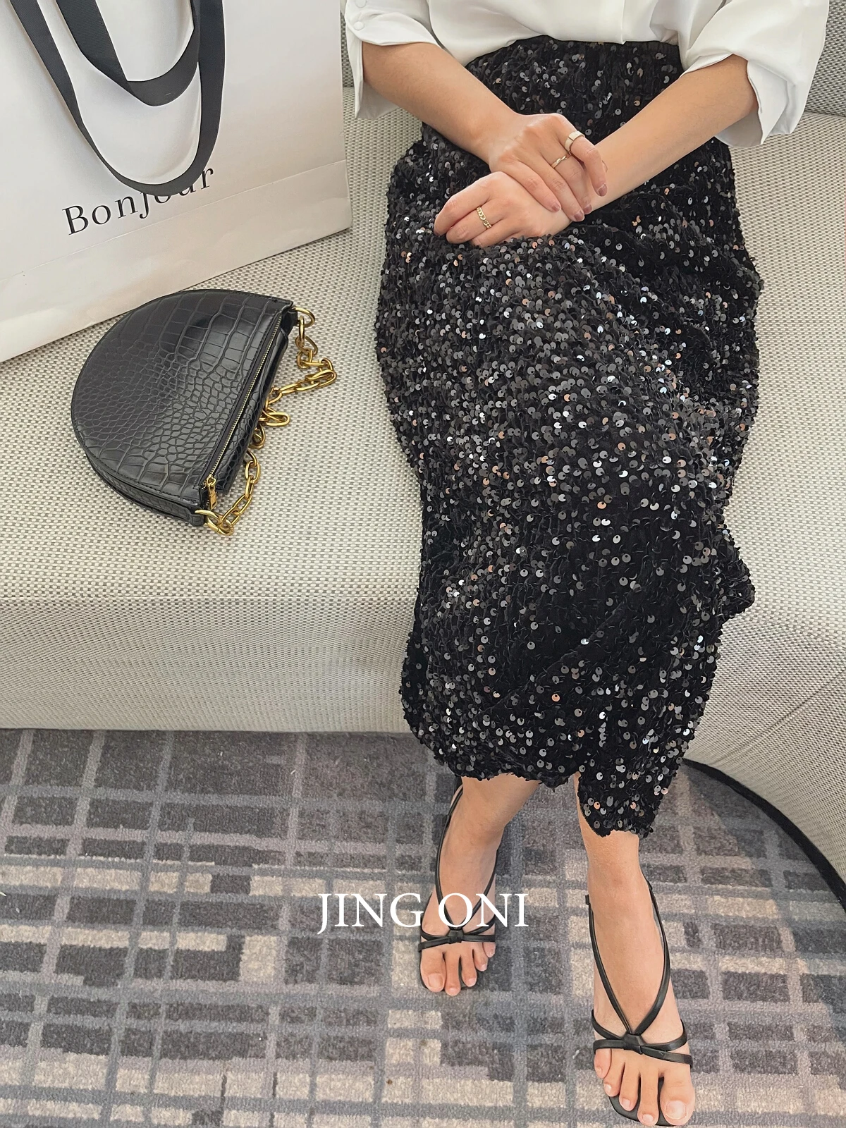 Sequin Skirts Dress Y2k Woman Clothing 2023 Autumn Korean Style Fashion Vintage High Waist Tulle Long Elegant Wrap Sexy Gothic