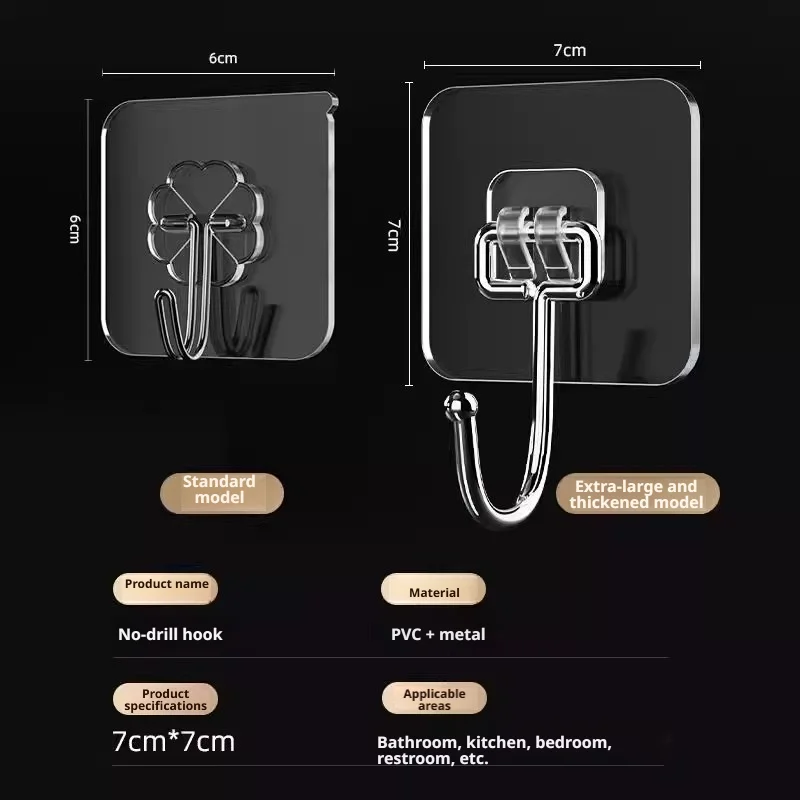 Oversize Multi-Purpose Transparent Door Hook, Self-Adhesive Hanger for Home Kitchen Organization