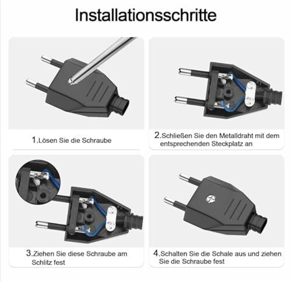 6Pcs 2 Pin Male Plug AC Electric Power Socket 110V~250V Rewireable Extension Cord Electric Power Socket Adapter Accessories