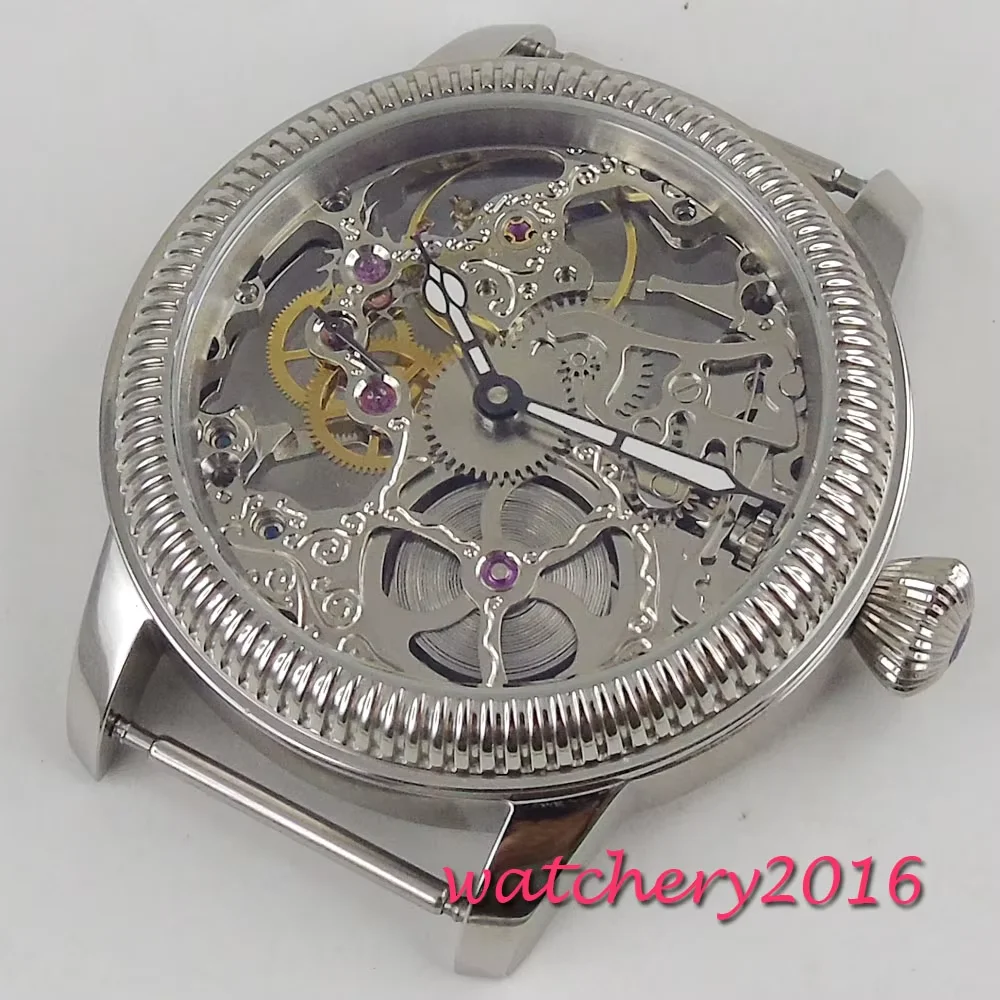 17 Jewels Full Skeleton 6497 Hand Winding Movement Add One Watch Case+Watch Hands Watch Parts