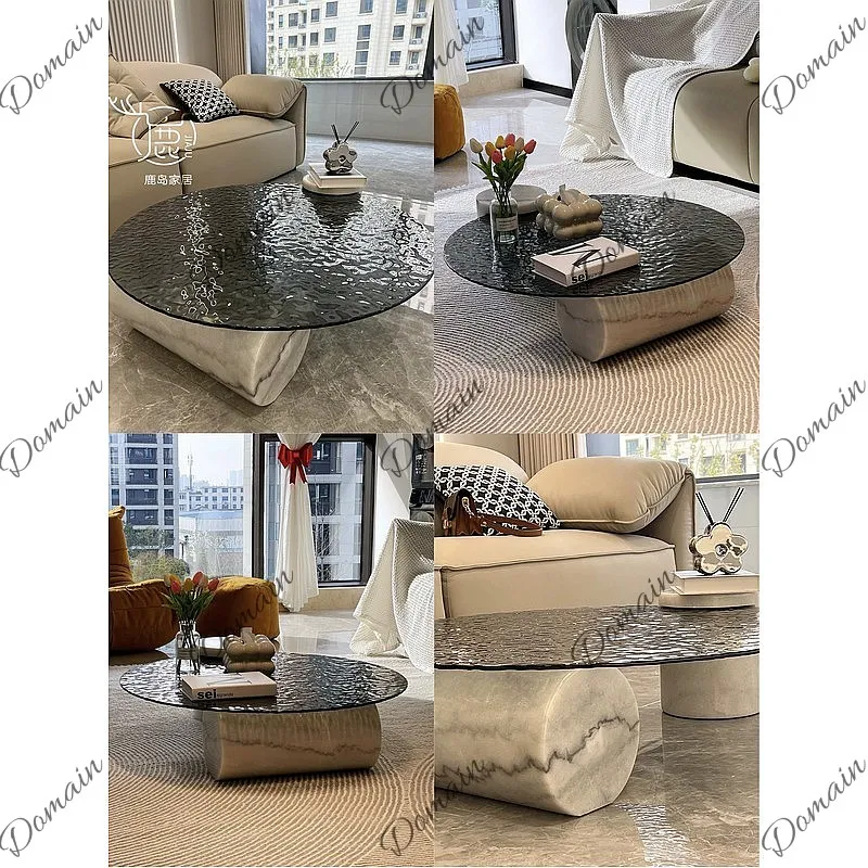 Baxter Water Ripple Tempered Glass Coffee Table for Living Room Modern Minimalist Round Side Table